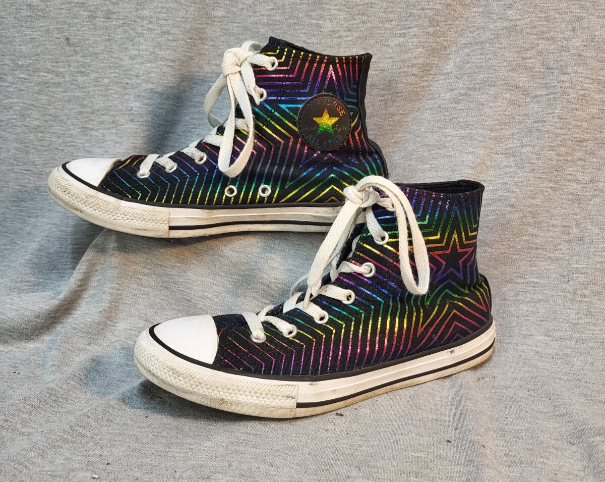 Converse All Stars HI-top Skate Shoe Black Rainbow Metallic Converse All Stars HI-top Skate Shoe Black Rainbow Metallic