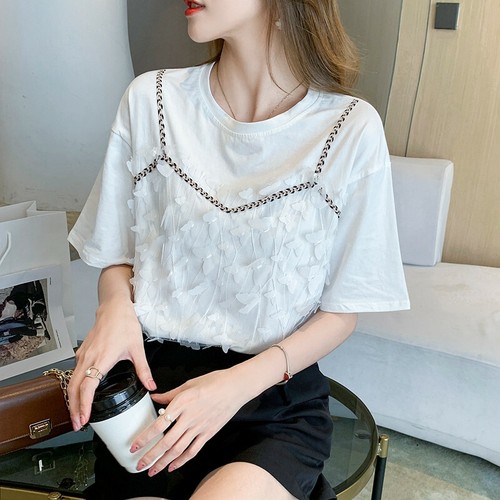 Moda Mujeres Verano Mangas Cortas Encaje Camiseta Blusas Prenda para el | eBay