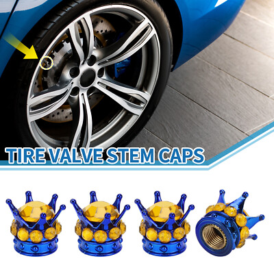 Car Tire Valve Stem Caps Wheel Valve Cap Blue Gold Tone for Car SUV Bike RV 4pcs