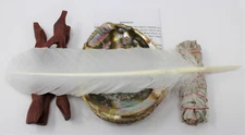Smudge Kit Large Abalone Shell Tripod Stand White Sage Stick Feather Directions!
