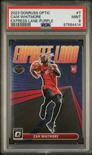 2023 DONRUSS OPTIC CAM WHITMORE EXPRESS LANE PURPLE PRIZM SP #7 RC PSA 9 POP 1
