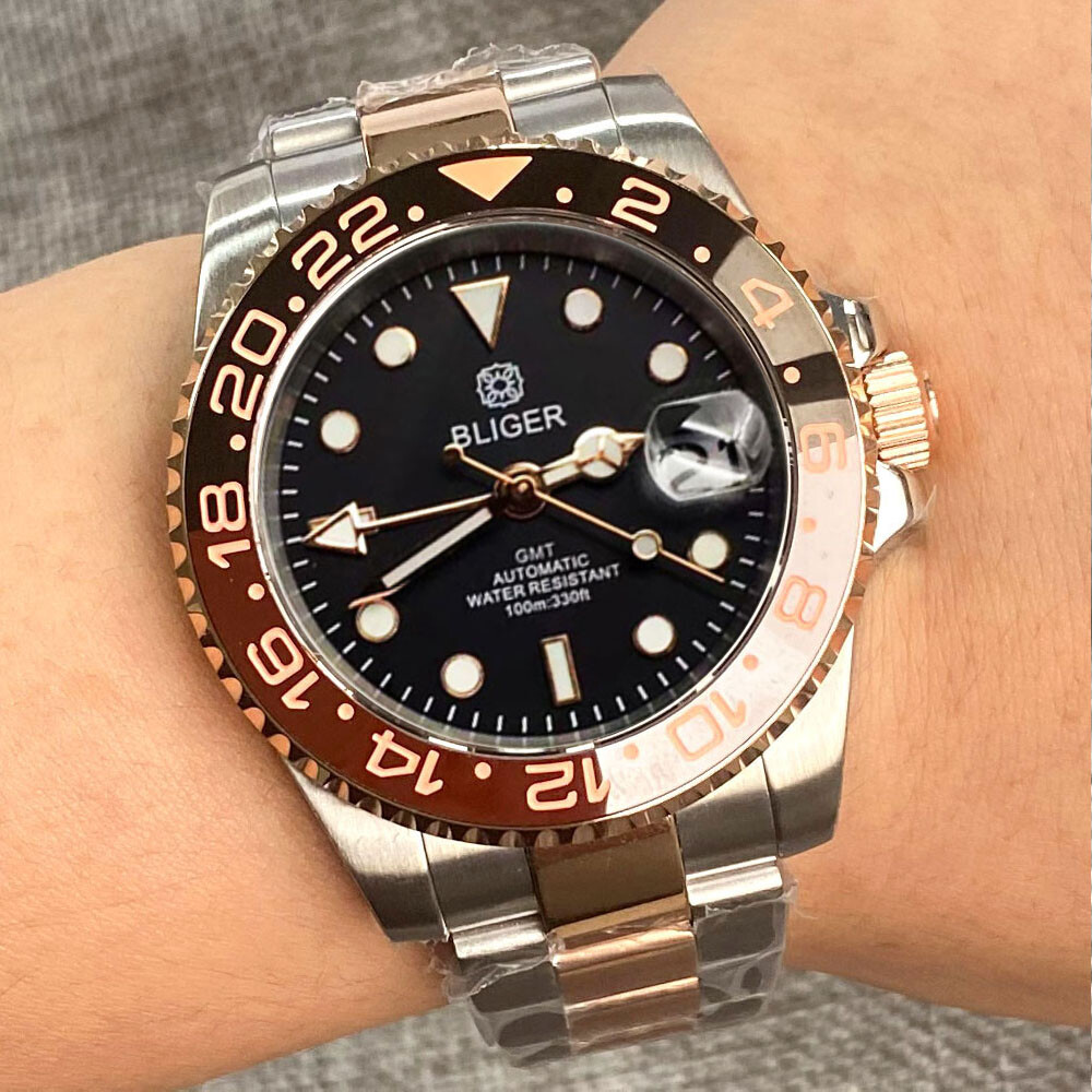 Gmt Master Parnis Rose Gold Watch Designer Watch Mens Fully