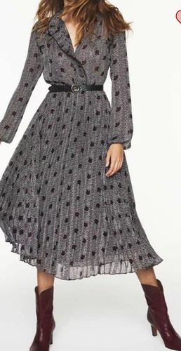 BA&SH Paris Midi Dress Print Bohemian BASH Frill EU Sz 0 US XS NWOT