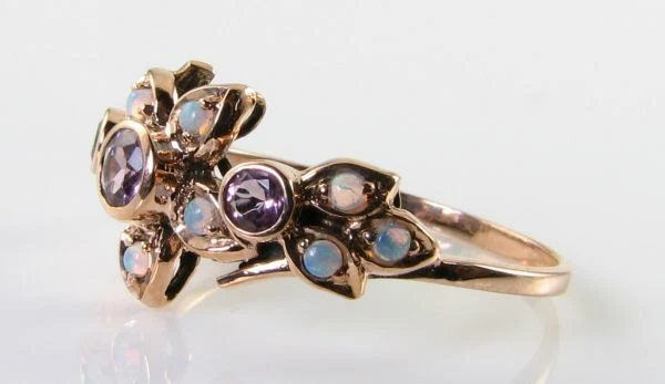 Anillo Cluster Art Déco 9CT Oro Rosa 9K Turmalina Rosa Ópalo