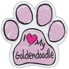Pink Scribble Paws: I LOVE MY GOLDENDOODLE GOLDEN DOODLE | Dog Paw Car Magnets