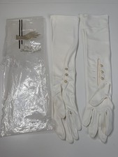 Vintage 1950- 60"s 18  Long White Women's Opera Gloves 3 Faux Pearl Buttons NOS
