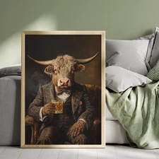 Highland Cow With Whiskey Print