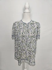 Max Studio London Blue & Green Floral Sheer Popover Top Women's Medium