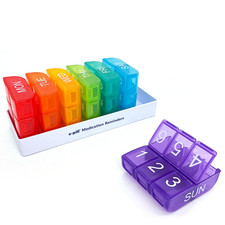 6 Times a Day, 7 Day Large Weekly Pill Organizer with Holder Tray Multicolored 