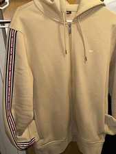 Michael Kors Men  s XL Beige Full-Zip Hoodie Logo Tape Sleeves Pockets