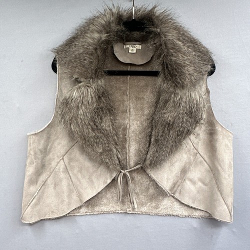 Cato Faux Suede Fur Vest XL Y2K Gray Crop Boho Hippie Festival Gypsy Fairy 90s