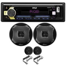 Pyle PLML51DB 1-DIN Receiver, 2x 6.5" 450W 2-Way Black Marine Component Speakers