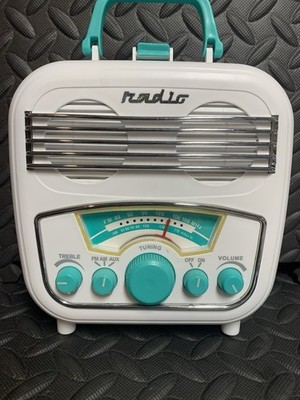 Kids Portable AM/FM/Aux Radio ~ White & Teal ~ MerchSource 2017