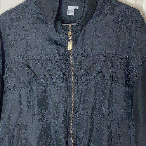 Vintage Pierre Cardin Silk Bomber Jacket PL Black Floral Logo Print FUDA Intl - Picture 4 of 12