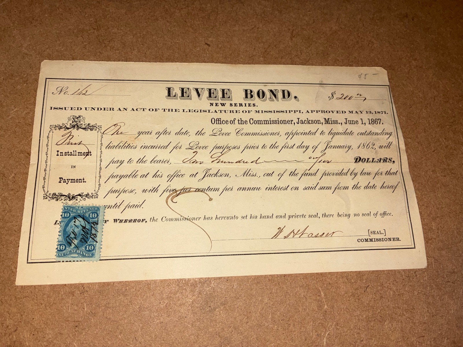 1871 State of Mississippi Levee Bond Paper Document | eBay