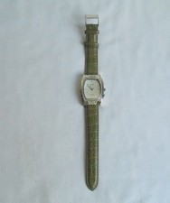 Eton Quartz Watch - Khaki Green Genuine Leather Strap & Diamante Face 25 x 22mm