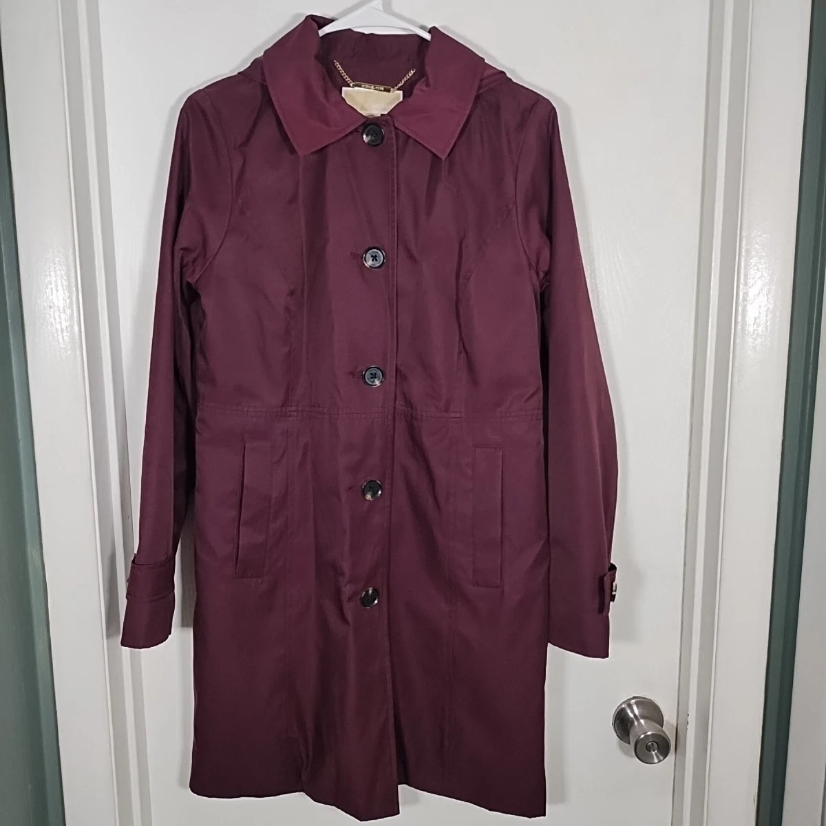 Michael Kors trench donna S antipioggia bordeaux cappuccio rimovibile foderato con bottoni