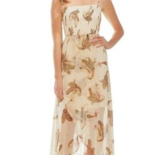 Vince Camuto Womens Ivory Paisley Sundress Smocked Maxi Dress Size Large
