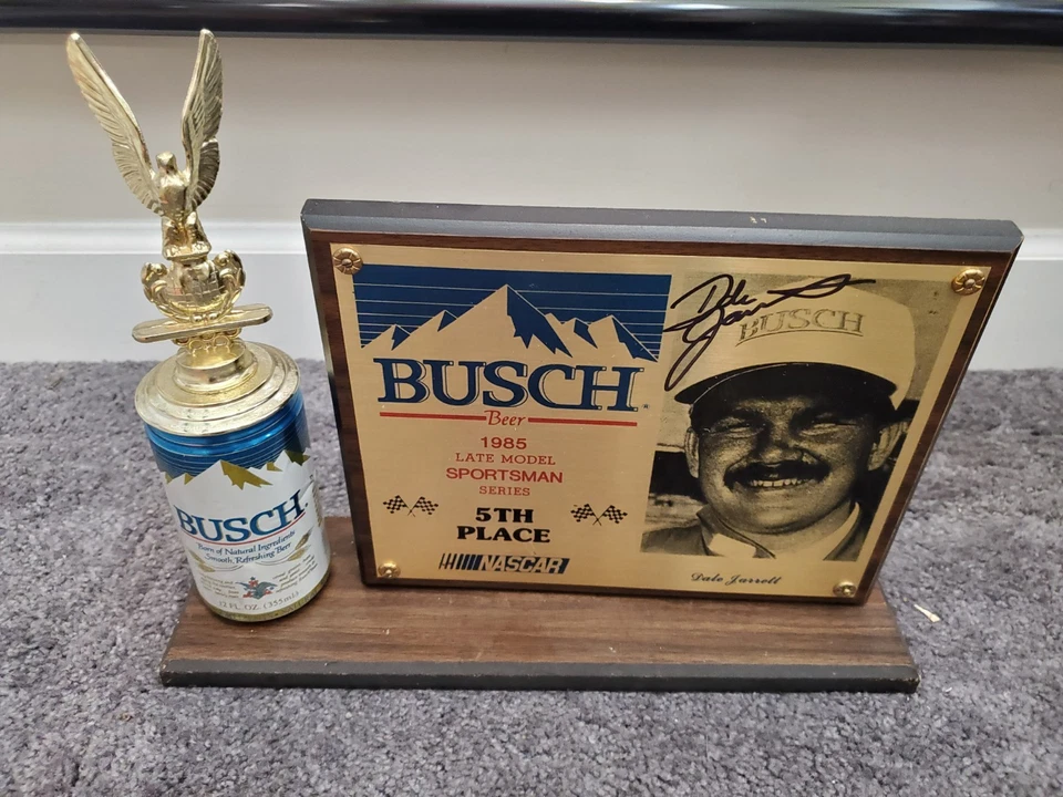 Trofeo de fin de año firmado Dale Jarrett vintage NASCAR Busch Series 1985 raro Foto 2 de 4