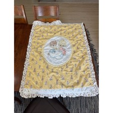 Vintage Precious Moments Quilted Baby Blanket with Ruffle Trim approx 50inX34in