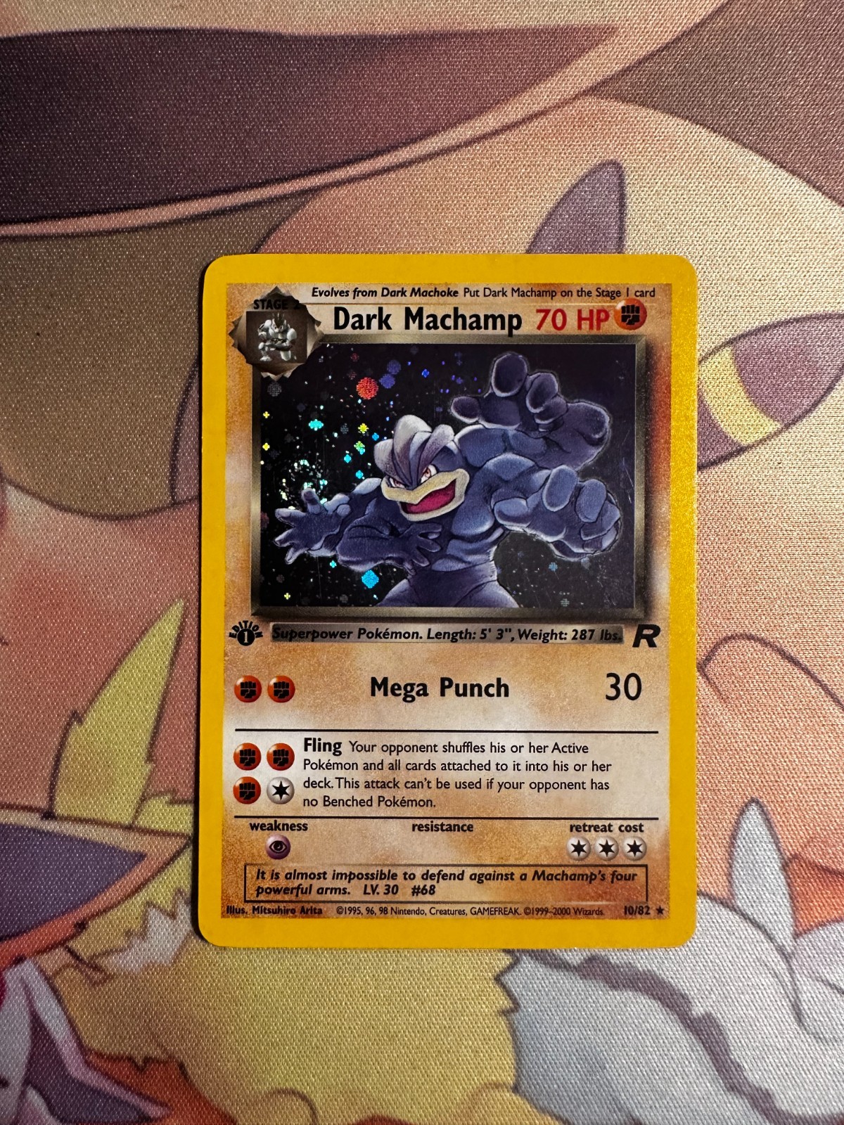 Pokemon Dark Machamp Team Rocket 1st Edition Holo Rare 10/82  Swirl Near Mint
