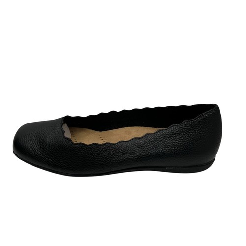 Trotters Black Slip On Leather Sabine Scallop Square Toe Ballet Flat Shoe 8M New - Bild 2 von 10