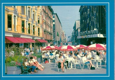 Helsinki Finland Postcard Matti Krouvi Outdoor Cafe Stockmann KOFF Umbrellas