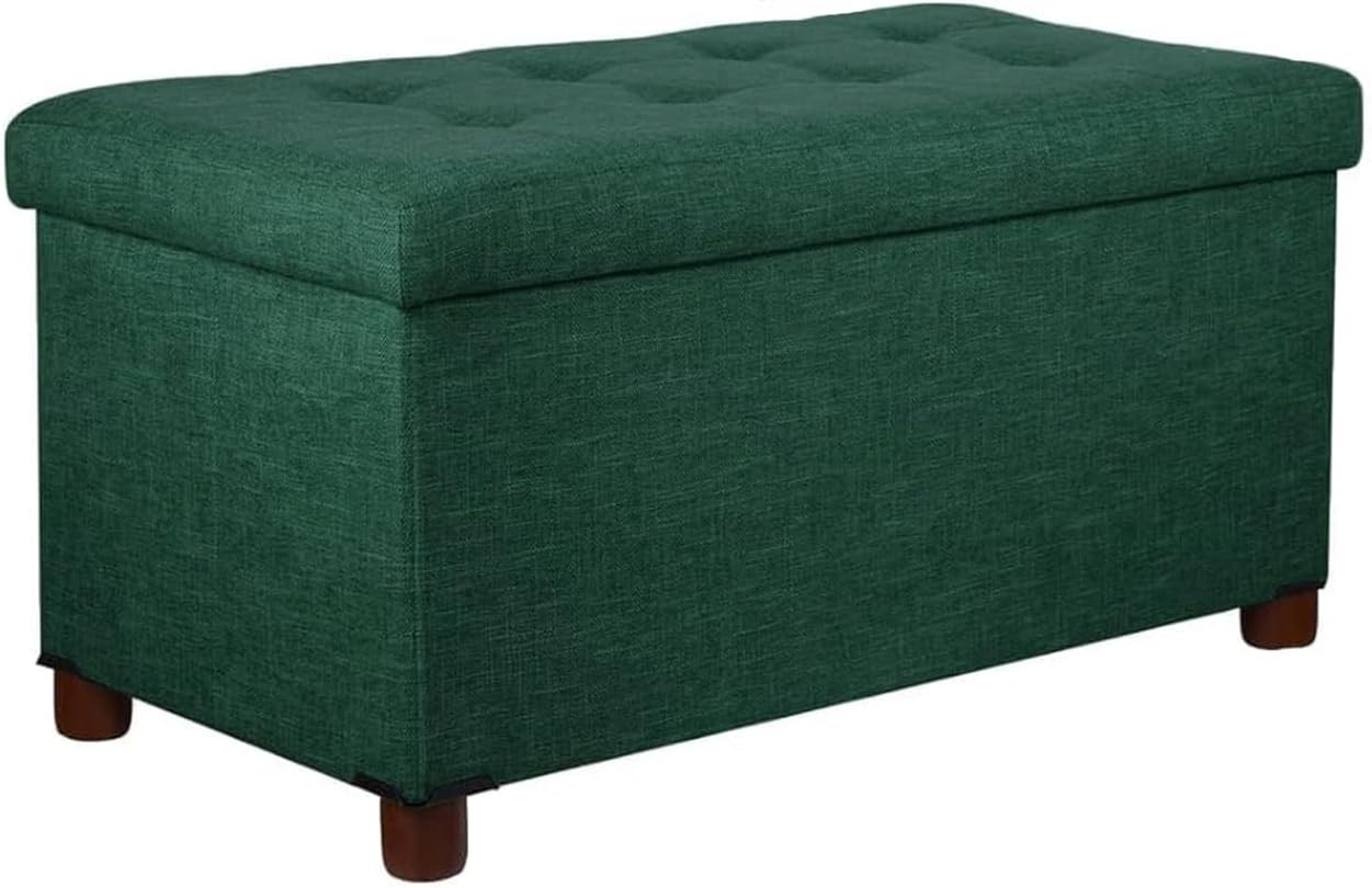 30" Linen Storage Ottoman Bench with Wooden Legs, Removable Lid