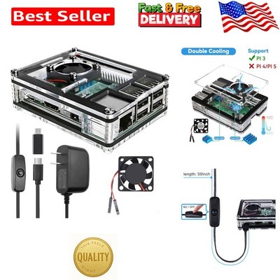 Raspberry Pi 3 B+ Case with Fan Cooling Pi 3B Case with 3 Pcs Heat-Sinks 5V