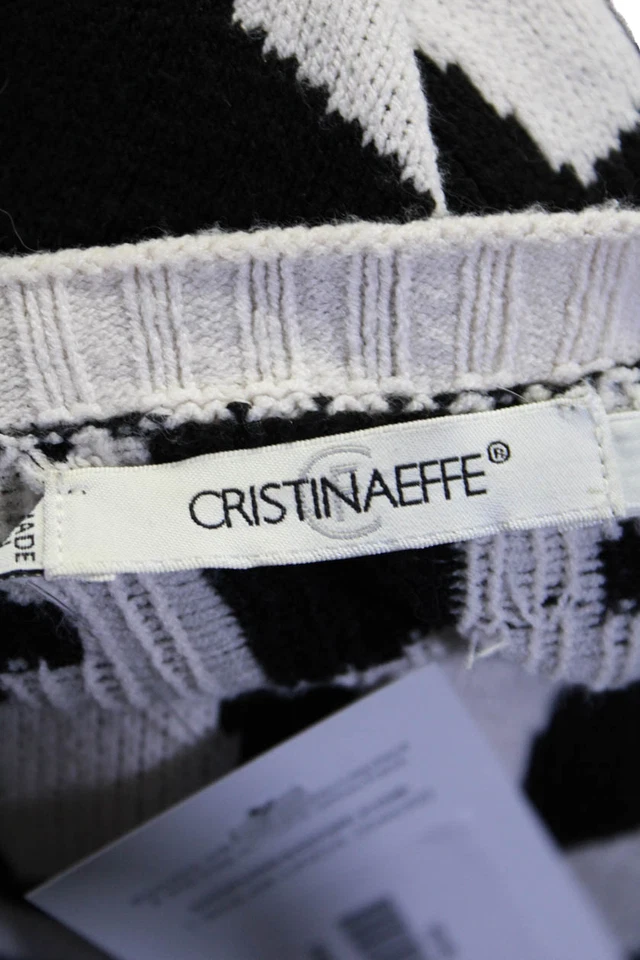 Vestido suéter tejido abstracto manga larga Cristina Effe para mujer blanco negro IT 42 Foto 4 de 4