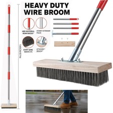 57" Wire Broom Brush Sweeper Heavy Duty Telescopic Handle Garden Patio Sweeping