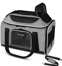 Petskd 18x11x11" Top-Expandable, Soft-Sided Pet Carrier, Anti-Scratch Mesh, Grey