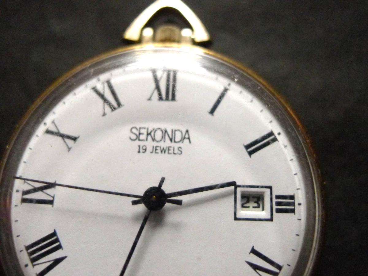Reloj Bolsillo Sekonda 19 Joyas Esfera Blanca Delgado Dorado 40mm con Ventana de Fecha