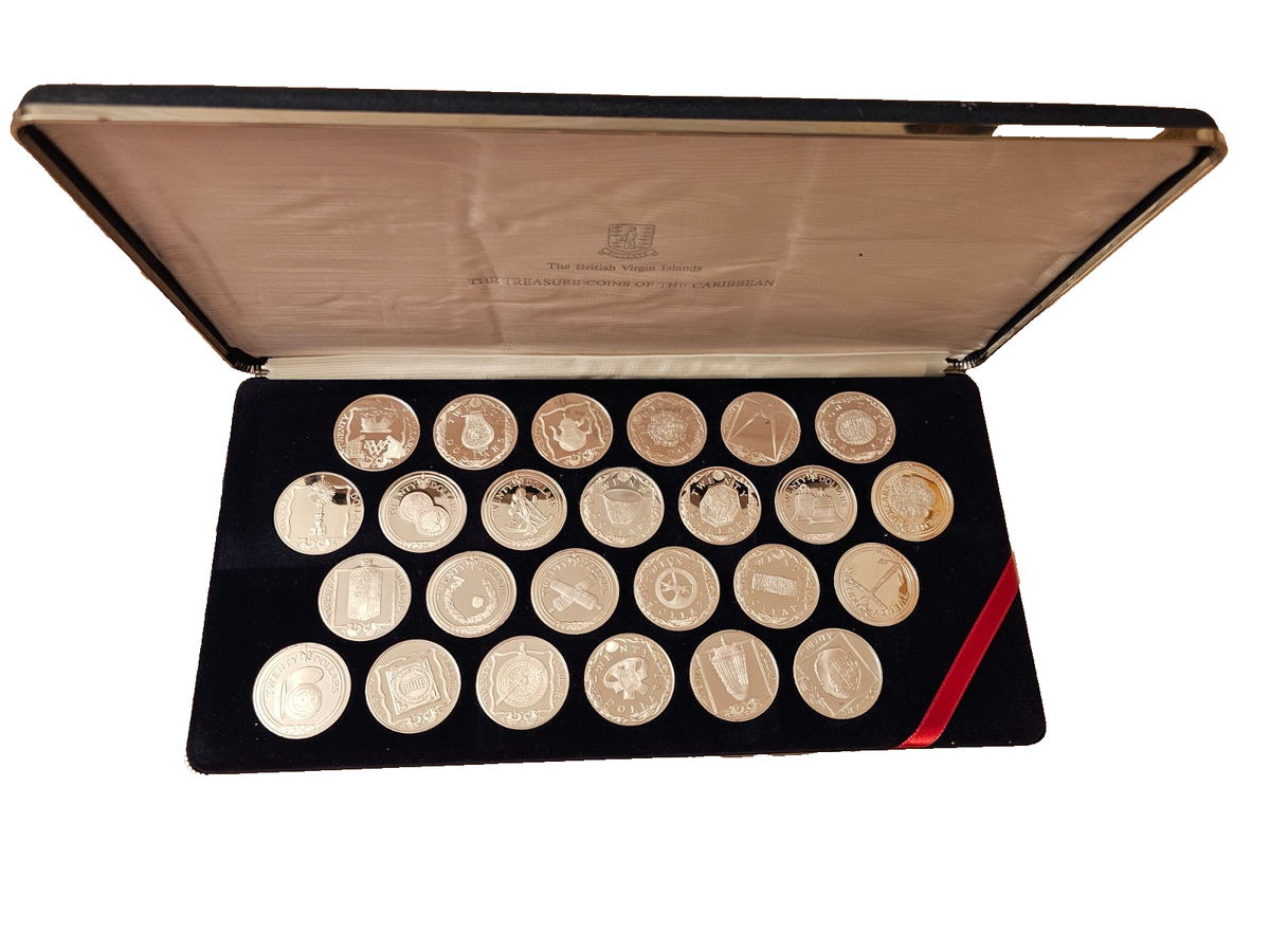 【希少】チャレンジコインセット Franklin Mint BVI $20 Treasure Coins of the Caribbean 25 Sterling