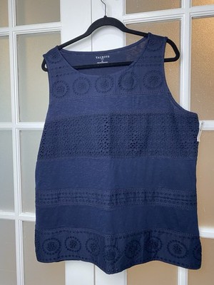 NWT Talbots 100% Cotton Sleeveless Top Eyelet  Detail 2X Plus Navy Blue Classic