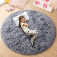round Rug 4X4 Feet Fluffy Soft Area Rugs for Kids Girls Room Princess Castle Plu