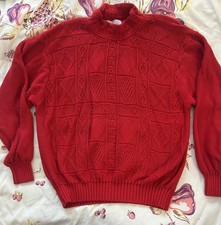Vintage United Colors Of Benetton Red Cotton Sweater Pullover Size 50 Large 