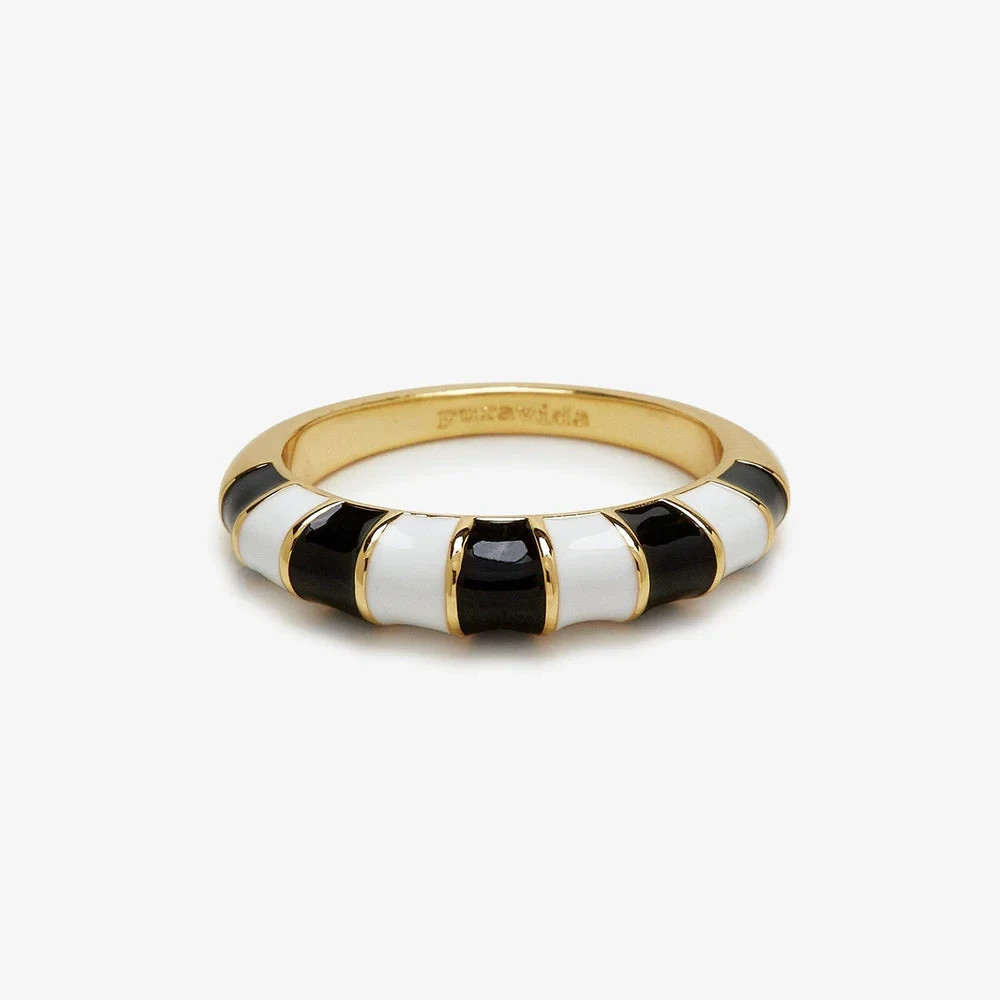 Ring Gold & Striped Enamel Pura Vida Ring Size 5 New With Tags Jewelry Cute Boho