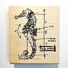 SEAHORSE BLUEPRINT Stampers Anonymous Rubber Stamp Tim Holtz Beach Ocean cccc