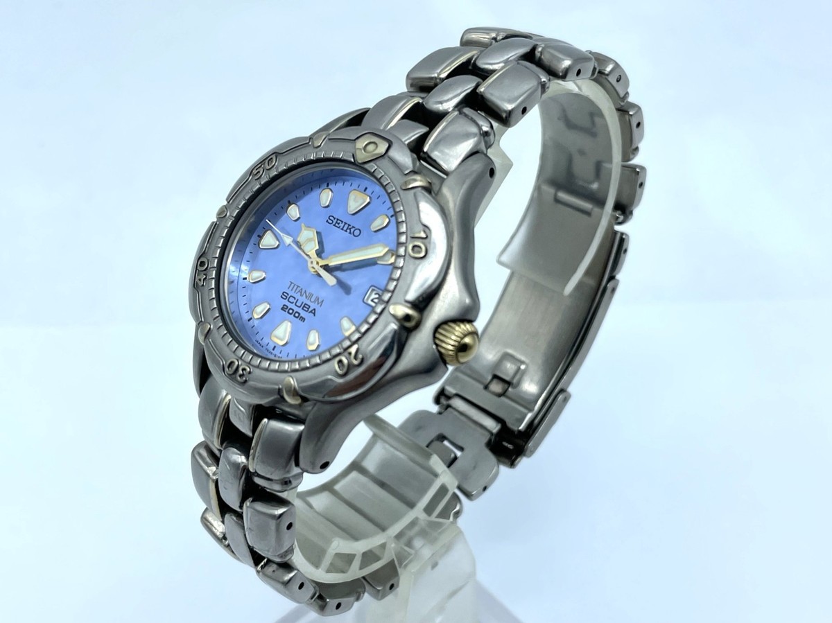 SEIKO TITANIUM SCUBA 7N35-6120 ダイバーズウォッチ SEIKO Ladies Air Diver's Watch SCUBA 200m MOP Blue Dial