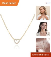 Dainty Love Heart Choker Necklace in 14K Gold with Cubic Zirconia - Perfect Gift