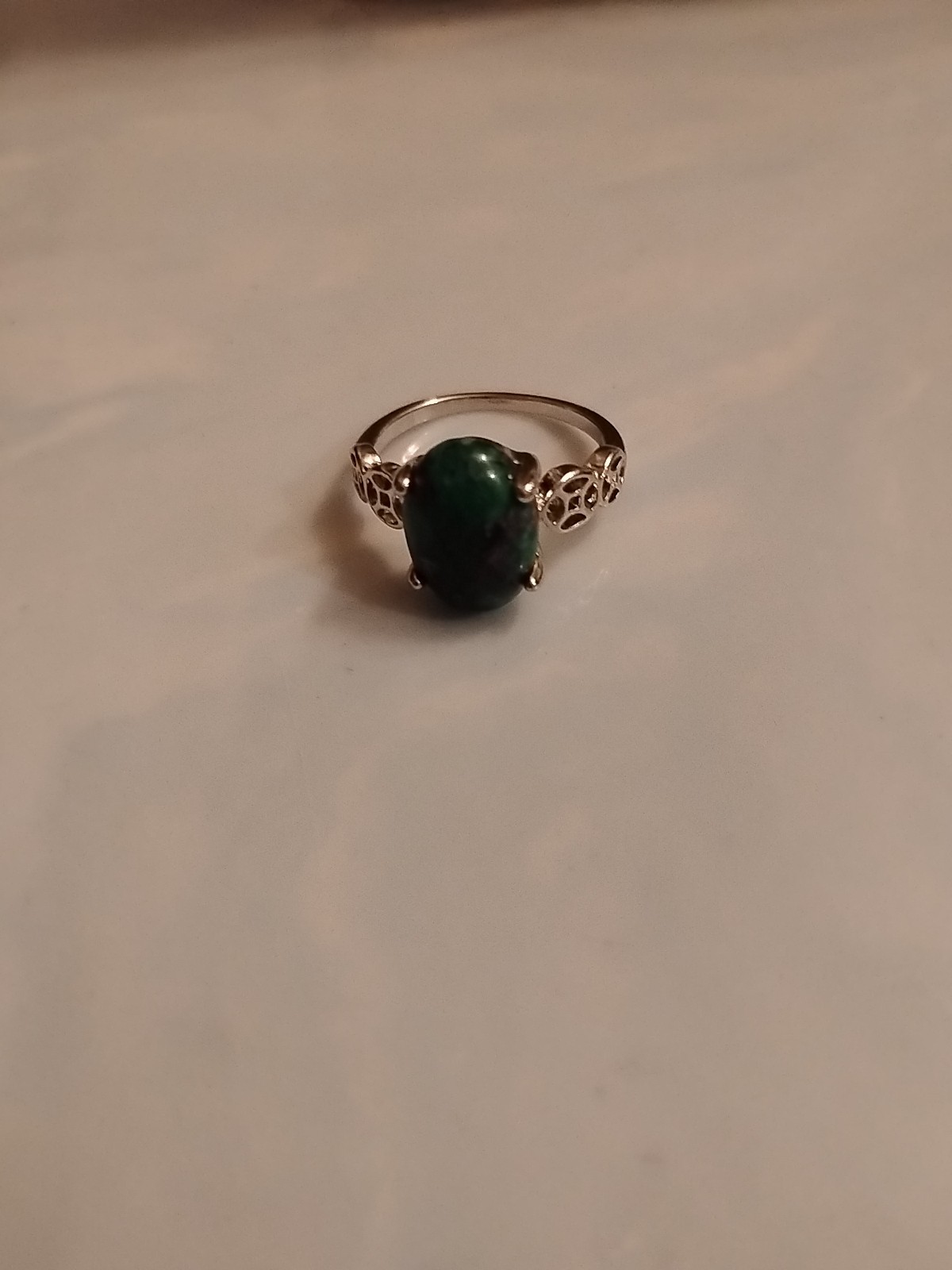Ruby Zoisite Silver Tone Cabochon Ring Size 8 Ova… - image 12