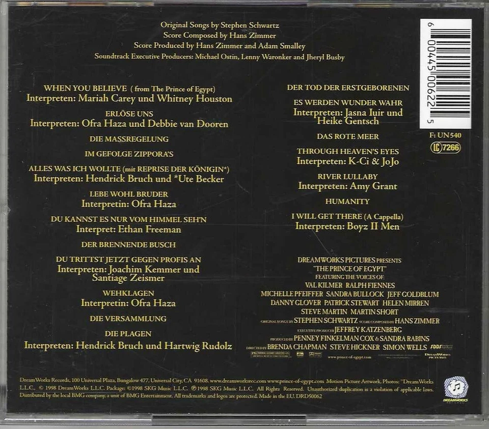Der Prinz von Ägypten (Prince of Egypt) OST  CD  Hans Zimmer Whitney Houston - Bild 2 von 2