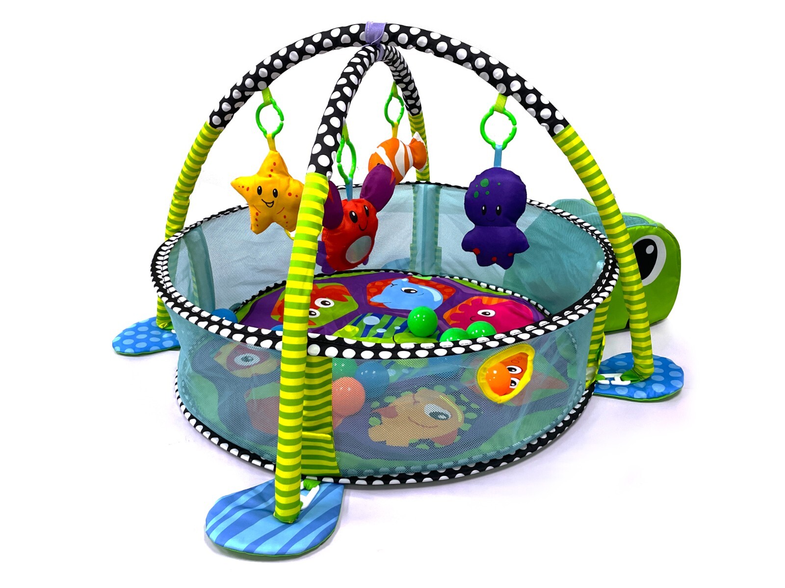 Kids 3 in 1 Turtle Baby Gym Activity Floor Mat Ball Pit & Toys Baby