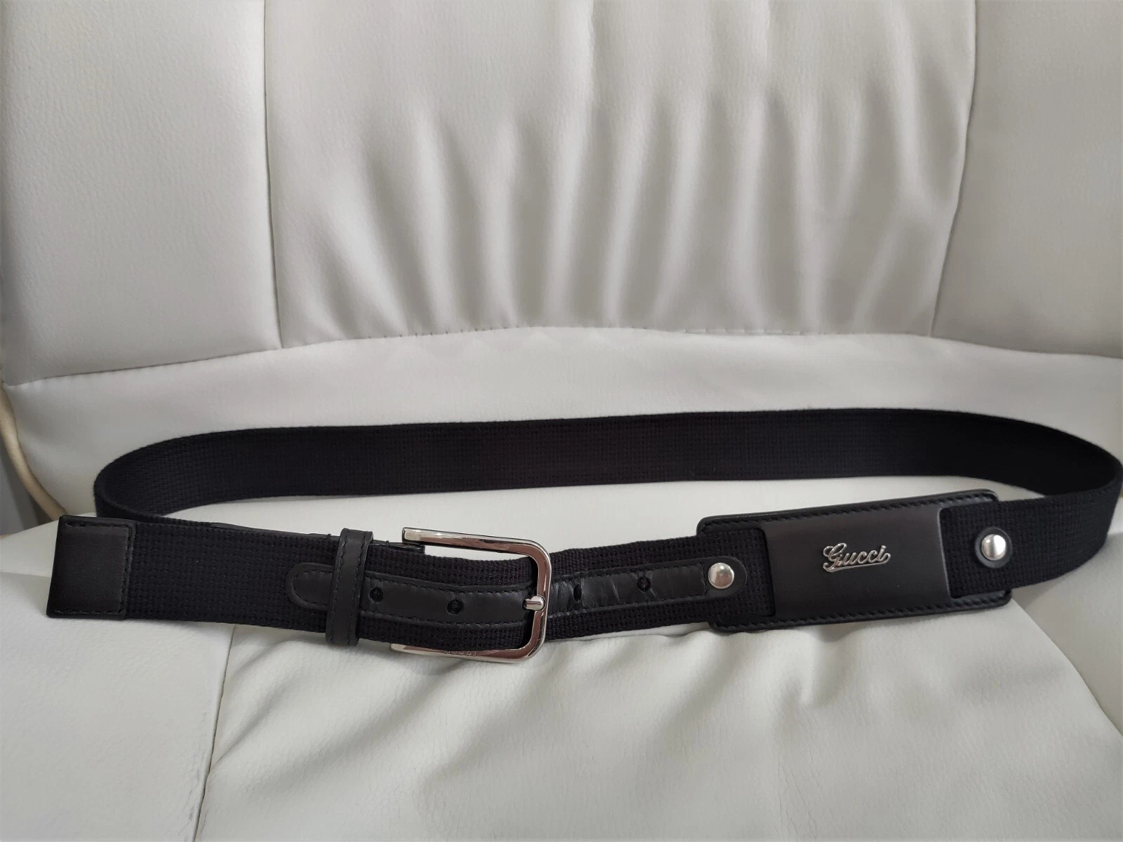 Ceinture Gucci femme en cuir toile noir toile signature taille S 32