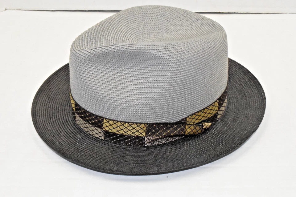 Sombrero Fedora Vintage John B Stetson Company Años 60 Negro Gris 2 Tonos Paja Hecho en EE. UU. Foto 2 de 4