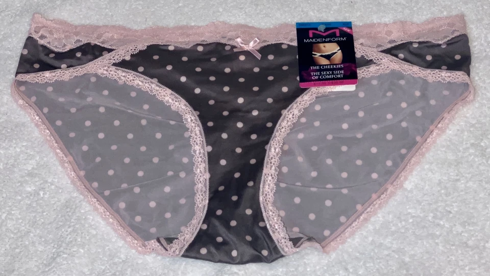 Braguita de bikini MAIDENFORM Micro Cheekini ribete de encaje gris rosa descarado para mujer M 6 L 7 Foto 2 de 4