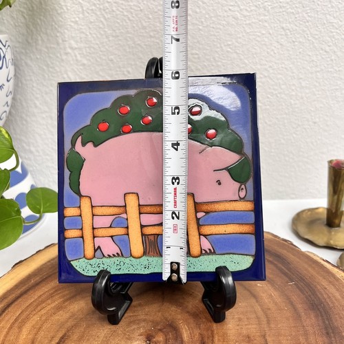 Tile Hand Painted Pig with Apple Tree Original Art Made In Italy - 第 6/9 張圖片