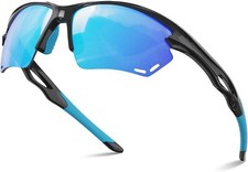 Polarized Sports Sunglasses for Men Women Baseball Bright Black/Ice Blue