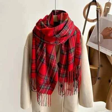 Tartan Red Scottish Highlands Pashmina -Faux Cashmere, Wrap Shawl ✨Brand New